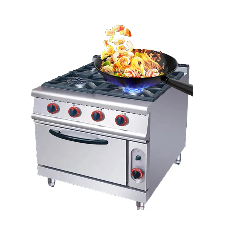 Attrezzature da cucina commerciale cucina a 4 fuochi cucina a Gas 220V SY cucina a Gas piano cottura a induzione con forno CE acciaio inox 1 pz