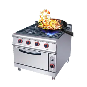 Gewerbe Küche Ausrüstung 4 Brenner Gasherd 220 V SY Gasherd Bereich Induktion Kochplatte mit Ofen CE Edelstahl 1 Stück