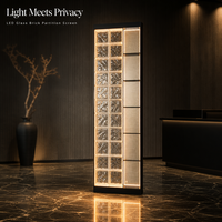 Paravent de séparation en verre LED avec cadre en aluminium noir, lumière chaude, motif diamant, bloc de verre ondulé