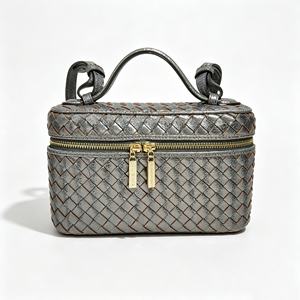 Fashion Women Woven <b>Box</b> Style Shoulder Bag Metallic Textured Dual Zipper Top Handle <b>Removable</b> Strap Daily Purse - Product Image 1