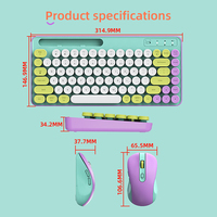 Mini clavier et souris sans fil mignon Combo rétro rond Keycap machine à écrire clavier coloré avec support de tablette de téléphone pour ordinateur portable