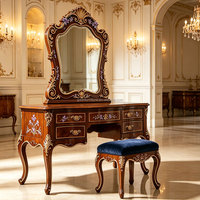 Lit en bois massif sculpté de style classique américain, lit à baldaquin rétro pour chambre de villa, lit en bois sculpté peint à la main de taille King Size