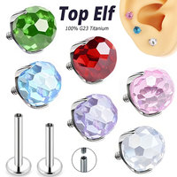 Piercing Labret en Titane ASTM F136, Bijou à Visser Intérieurement avec Zircon Cubique et Dos Plat pour Lèvre, Tragus, Cartilage, 16G