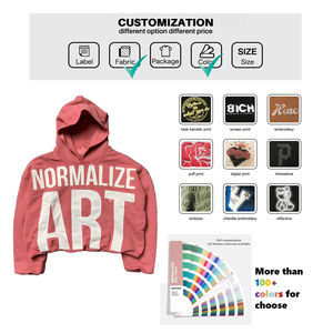 Premium hommes 100% coton Boxy recadrée sweat Streetwear à capuche personnalisable brodé Logo respirant DTG DTF - Product Image 4