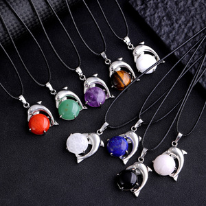 Lindo diseño de cola de delfín rosa cuarzo plata moda joyería mar Animal colgante collar para niñas - Product Image 4