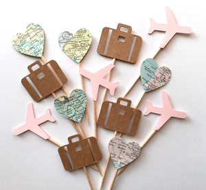 Топперы для капкейков на день рождения, для детского дня рождения, для украшения вечеринки, с двусторонними узорами, с изображением самолета, карты багажа, торта - Product Image 5