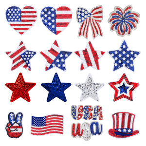 4. Juli Patriotische Pailletten-Aufbügelpatches USA Amerikanische Flagge Stern Herz Dekorative Applikationen für Unabhängigkeitstag DIY-Basteleien - Product Image 1