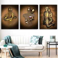Peinture sur Toile avec Effet 3D en Métal, Couples Amoureux S'Étreignant, Cœur, Posters Abstraits et Impressions, Art Mural pour Décoration de Maison et Pièce, Fresque Murale Suspendue