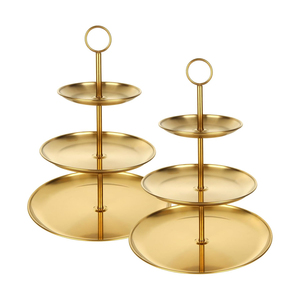 Soporte dorado para pasteles y tazas de 3 niveles, estante de exhibición de postres de acero inoxidable para plato de servicio de fiesta de boda - Product Image 1