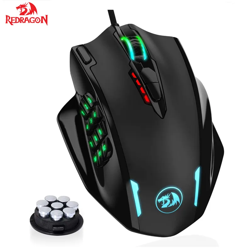 Redragon M908 Wired Laser Gaming Mouse, 12400 DPI, with 19 Programmable Buttons and RGB LED, High Precision for MMO PC Gamer
