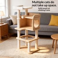 Grand arbre à chat en bois personnalisé avec logo de marque, tour d'activités multi-plateformes pour plusieurs chats, pour le jeu et le repos quotidiens