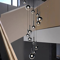 Lustre en verre à bulles dégradées multi-tailles pour plafond haut, idéal pour villa, atrium, escalier