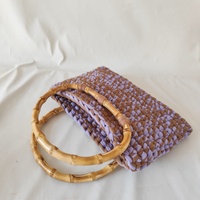 Fait à la main en 2025 nouveau style de couleur-bloc tressé poignée en bambou mode sac fourre-tout multifonctionnel