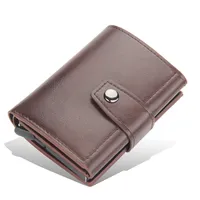 Pemegang kartu kredit pemblokir RFID bisnis dompet pria PU casing logam aluminium lipat tiga tempat kartu Bank