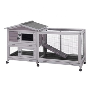 62 "conigliera interna/esterna con il pollaio in legno gabbia di porcellino d'India su ruote tetto impermeabile e 3 vassoio di trazione-per cani - Product Image 1