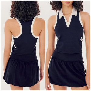 Benutzer definiertes Logo <span class=keywords><strong>2</strong></span> Stück Sport kleid Polo Kragen Tennis rock Farb blockierung Outdoor Sportswear Kleid für Frauen - Product Image 1