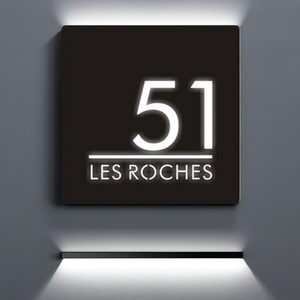 Number Plate Outdoor Address Signs in Metal Plate Design Digital Sign Door Plate Illuminated Signs House Numbers With Light - Product Image 1