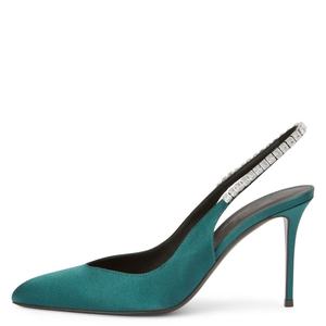 Rhinestone Strap Black Pointed Toe Crystal Slingback Pumps Open Back Jeweled High Heels Bride Green Luxury Heel <strong>Shoes</strong> - Product Image 1