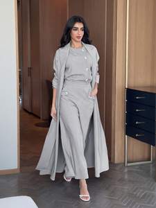 Ensemble trois pièces pour femme : gilet, pantalon et robe abaya, tenue modeste, kaftan abaya, automne/printemps, respirant - Product Image 5
