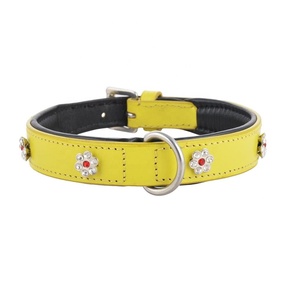 Collier de chien en cuir véritable, fait à la main, avec clous de fleurs rembourrées et cristaux doux, fabrication de décoration Exclusive - Product Image 1