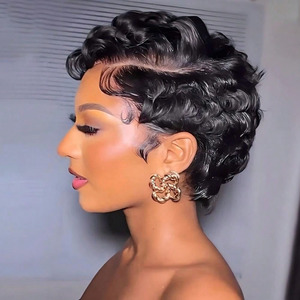 Parrucca Corta Pixie in <span class=keywords><strong>Capelli</strong></span> Umani per Uso Quotidiano, Densità 180%, Senza Colla, Facile da Indossare, 6 Pollici, Ondulata Corta per Donne - Product Image 2