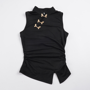 Nuevo Chaleco Sin Mangas Estilo Vintage Chino con Cuello Pankou Asimétrico, Corte Entallado y Abertura Elegante en el Bajo - Product Image 6