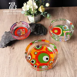 Best Selling Glass Ashtray Classic Round Shape Cigarettes Glass Holders with Decal Printing Colored Glass Ashtray Home Bar Use