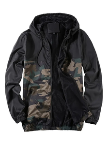 dropshipping Men's <b>Camo</b> Hooded <b>Jacket</b>, 100% Polyester Preppy Style, Long Sleeve Zip-Up Sport Coat with Regular Fit and Woven - Product Image 3