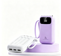 Batterie externe Type-C 22,5W 10000mAh 20000mAh avec écran LED, 3 câbles intégrés, double USB, chargeur portable, logo personnalisé