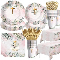 Décorations de baptême et de première communion, vaisselle de fête pour baby shower : assiettes, gobelets, serviettes, nappes, couverts