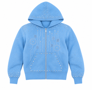 Sudadera con capucha personalizada con logo, 100% algodón, con cremallera, bordado, pedrería termoadhesiva, estampado gráfico, marca privada, estilo urbano para hombre. - Product Image 1