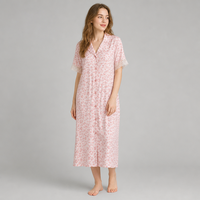 Chemise de nuit d'été respirante pour femme, imprimé léopard rose, avec dentelle, manches courtes, boutonnée, vêtement de détente élastique, vente en gros