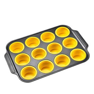 Custom Color Eco-Friendly <b>Silicone</b> Carbon Steel Folding Cake <b>Baking</b> Set Muffin Cup Pan Oven Household Non-Stick Custom - Product Image 1