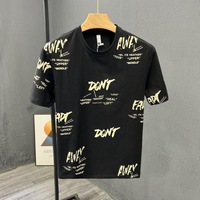 Camiseta Corta con Diseño Estampado Completo para Hombre, Estilo Casual Holgado de Verano, Top Básico, Tendencia de Internet, Versátil, Manga Corta