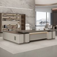 Nouveau bureau de direction moderne en forme de L, bureau de PDG de luxe blanc, grand mobilier de bureau, poste de travail avec armoire latérale