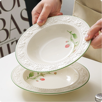 Ensemble de bols et d'assiettes en porcelaine à motif de fraises en relief, cadeau pour la maison et l'hôtel, vaisselle - compatible lave-vaisselle et micro-ondes