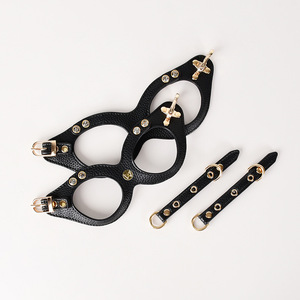 Arnés de Cuero Genuino de Alta Calidad con Diamantes para Perros Pequeños, Juego de Arnés, <span class=keywords><strong>Collar</strong></span> y Correa, Venta al Por Mayor - Product Image 6