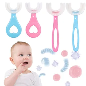 Baby Tandenborstel Kinderen 360 Graden U-Vormige Kind Tandenborstel Bijtringen Zachte Siliconen Baby Borstel Kids Tanden Oral Care Cleaning b1