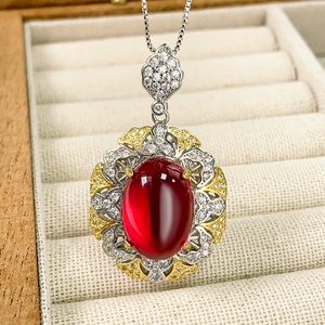 Premium Eco-friendly Copper 13*18mm Oval Cut Ice Fluorescent Red Cubic Zirconia Jewelry Vintage <b>Locket</b> Necklace for Ladies Gift - Product Image 4