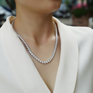 Chaîne tennis en moissanite pleine taille ovale de 6,5 mm, plaquée <span class=keywords><strong>argent</strong></span> S925, or 18 carats, certifiée GRA, pour femmes et hommes, usage quotidien, fabrication de bijoux fins - Product Image 1