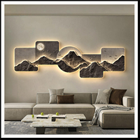 Décoration murale LED en cristal de montagne noir et gris, paysage panoramique à cinq panneaux pour salon, bureau, hôtel, intérieurs modernes