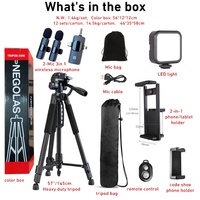 Kit de Vlogging Vidéo Professionnel 3 en 1 avec Trépied 57'', Microphone Sans Fil et Lumière LED pour YouTube TikTok, Enregistrement en Direct et Caméra de Téléphone