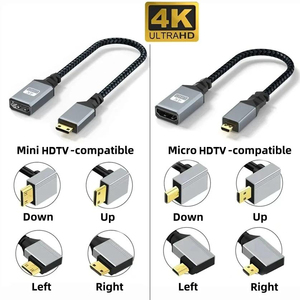 Câble <span class=keywords><strong>Mini</strong></span> <span class=keywords><strong>HDMI</strong></span> vers <span class=keywords><strong>HDMI</strong></span> femelle 4K 60Hz 90 degrés, <span class=keywords><strong>cordon</strong></span> d'extension tressé en nylon pour ordinateurs portables, moniteurs, téléviseurs HD, électronique grand public - Product Image 1