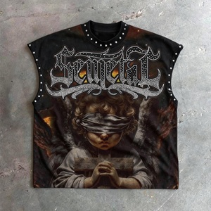 เสื้อกั๊กผู้ชายไซส์ใหญ่ทรงหลวม แขนกุด สไตล์สตรีท ผ้าคอตตอนหนา ประดับเพชร ดีไซน์พิมพ์ลายตามสั่ง เสื้อกล้ามเปล่าขายส่ง - Product Image 1