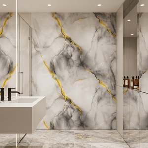 Panneau mural de douche en PVC gris marbre de Carrare 1/1,2 m, qualité supérieure, imperméable, finition UV, panneau décoratif pour salle de bain - Product Image 3