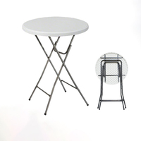 Table pliante ronde en plastique blanche de petite taille avec cadre en fer moderne D80x110cm pour le camping et les pique-niques en plein air