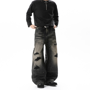 Retro Distressed Lumber <strong>Worker</strong> Style Pants - Street Style with Multiple Pockets High-quality Loose Straight <strong>Jeans</strong> for <strong>Men</strong> Women - Product Image 5