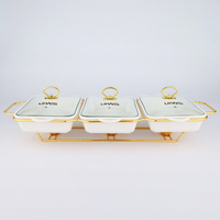 Plat de service rectangulaire de luxe en céramique blanche pour buffet, équipement de restauration, chauffe-plats à alcool