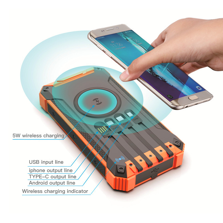 Solar Wireless Fast Charging Power Bank 4 Charging Ports USB Type C Lightening Multifunction 20000mAh Geek