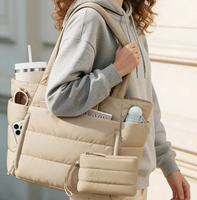 Sac fourre-tout matelassé grande capacité pour femme, sacs à main légers et moelleux pour le travail et le bureau, sacoche pour ordinateur portable imperméable et tendance avec pochette